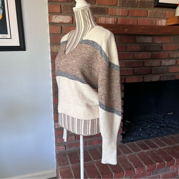Veronica Beard Miley Colorblock Metallic V-Neck Sweater in Ivory Multi Sz XS - Picture 7 of 11